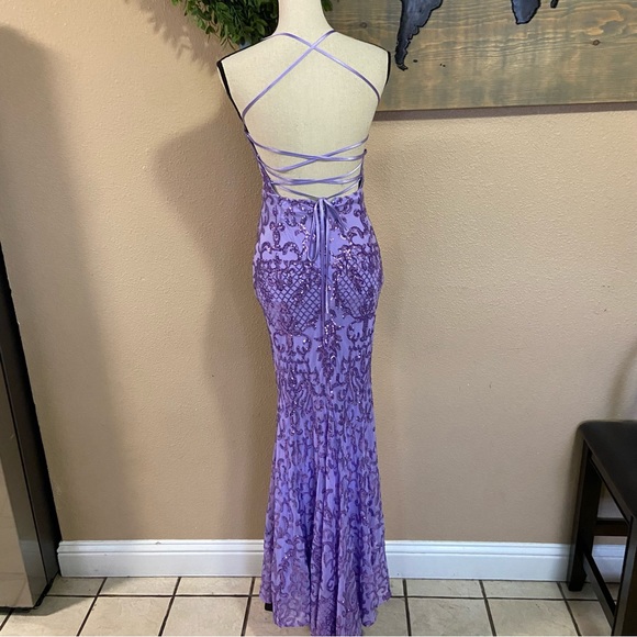 NWOT Lulus Limitless Glamour Lavender Sequin Lace-Up Maxi Dress - Picture 5 of 10